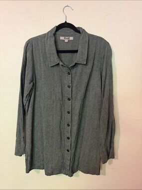 Flax 100% linen Small Long-Sleeve Button-Up Shirt in Gray